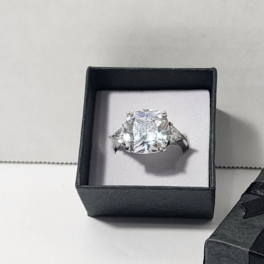 Sterling Silver 925 Cushion Cut CZ Engagement/Promise Rhinestone Ring Size9/19mm